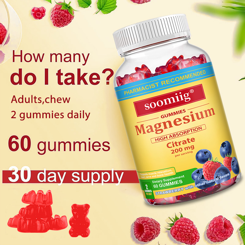 Kẹo dẻo Soomiig Magnesium Citrate 200 mg - 60 viên - Giúp thư giãn cơ bắp và thần kinh, cải thiện giấc ngủ và tăng cường sức khỏe xương khớp.