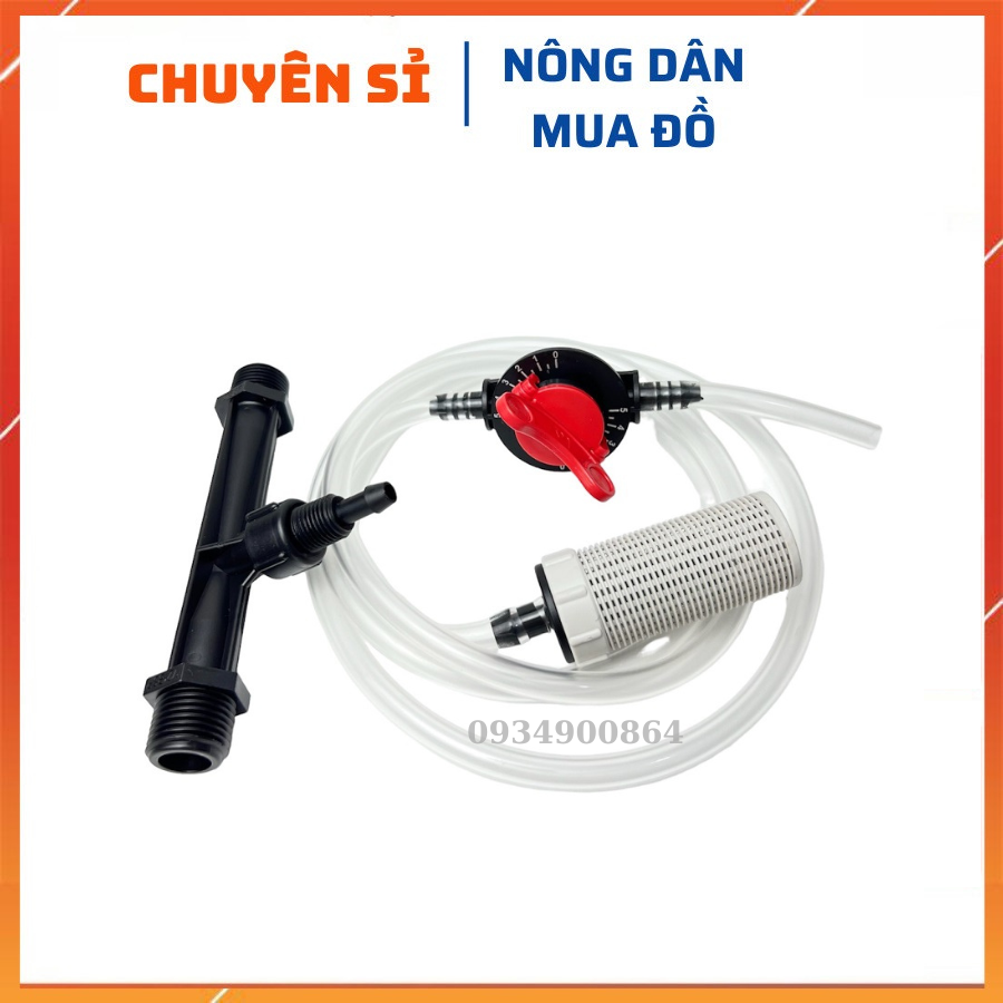 Bộ châm phân Venturi Ren 21 Kèm Dây Hút Có Van Điều Chỉnh Thiết bị châm bón phân tự động