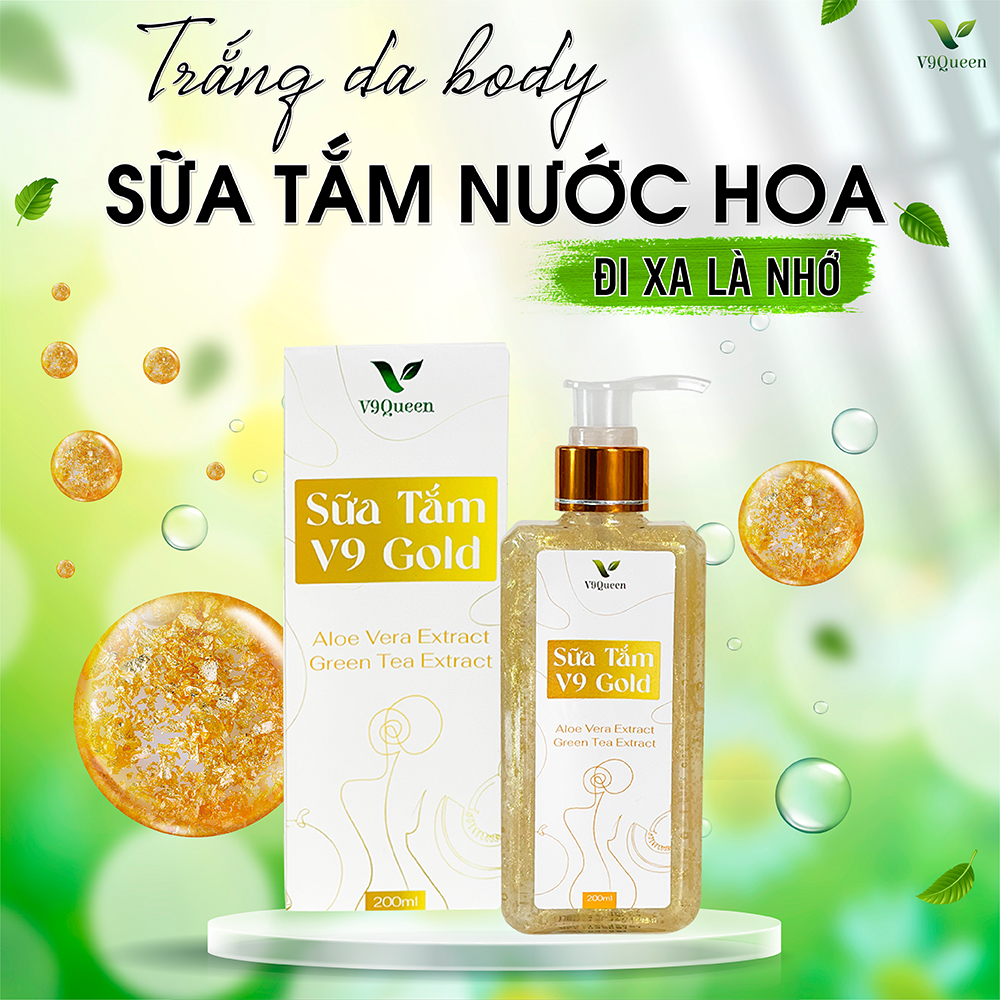 Sữa tắm nước hoa v9queen, sữa tắm vàng gold giúp dưỡng da mịn màng trắng sáng 100ml