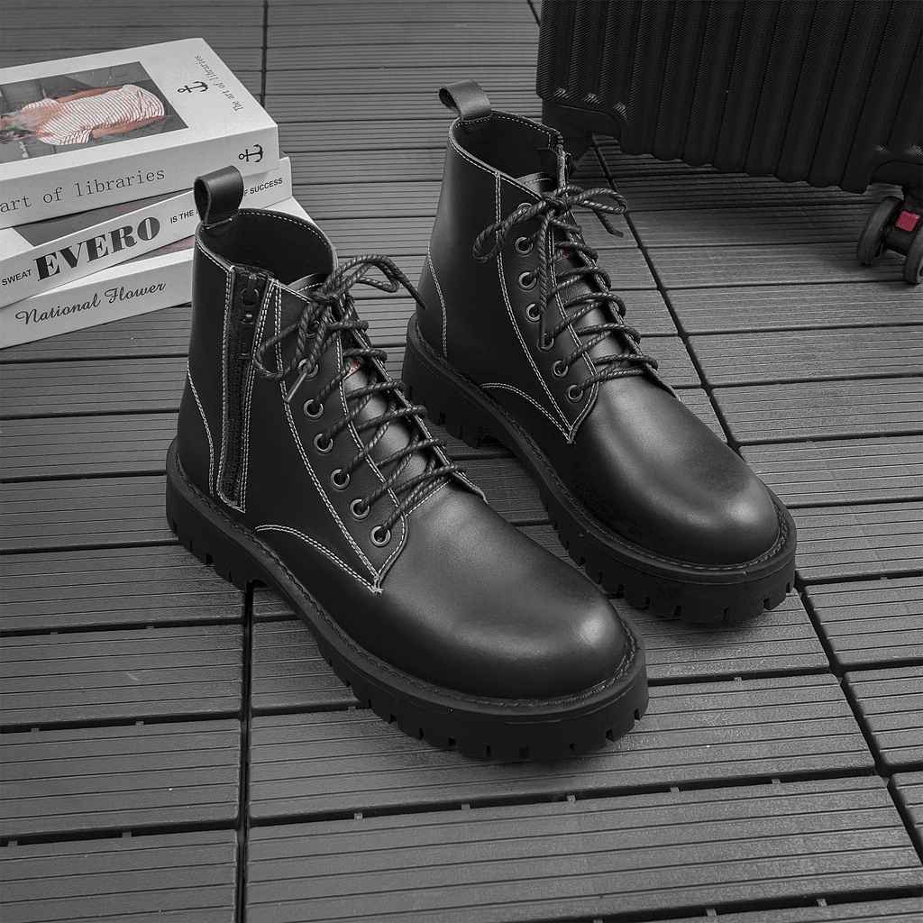 Giày da nam combat boots zip cao cổ chất da bò đẹp cao cấp g610