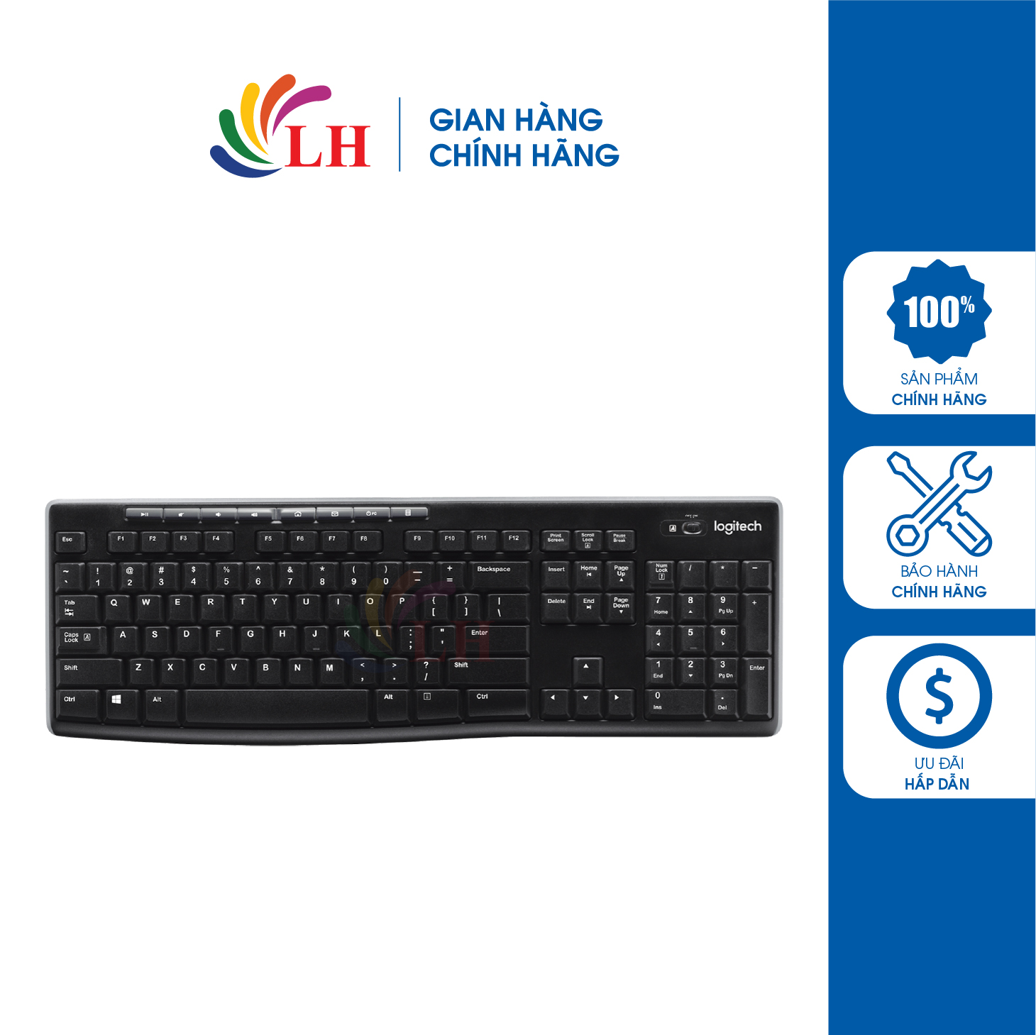 Bàn phím không dây Logitech K270 - Hàng chính hãng - Thiết kế nhỏ gọn Bàn phím êm ái chống ồn Kết nối không dây 2.4GHz Tương thích nhiều thiết bị