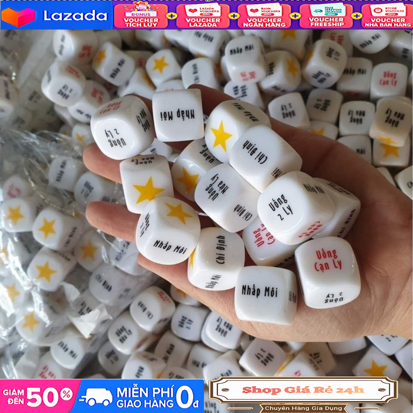 Hột xí ngầu xúc xắc uống bia - Loại Lớn 2cm ( 10V - 2V )