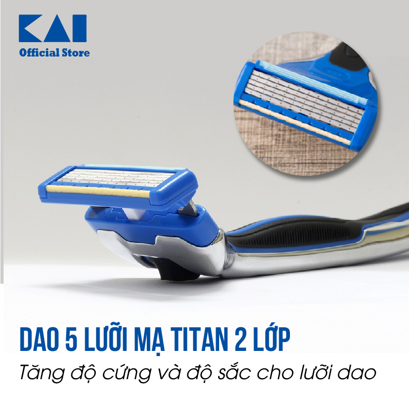 Dao cạo râu cao cấp Nhật Bản KAI Axia+4 thiết kế 5 lưỡi ưu việt kèm 4 đầu thay | Lưỡi titan an toàn đầu xoay linh hoạt | Gian hàng chính hãng
