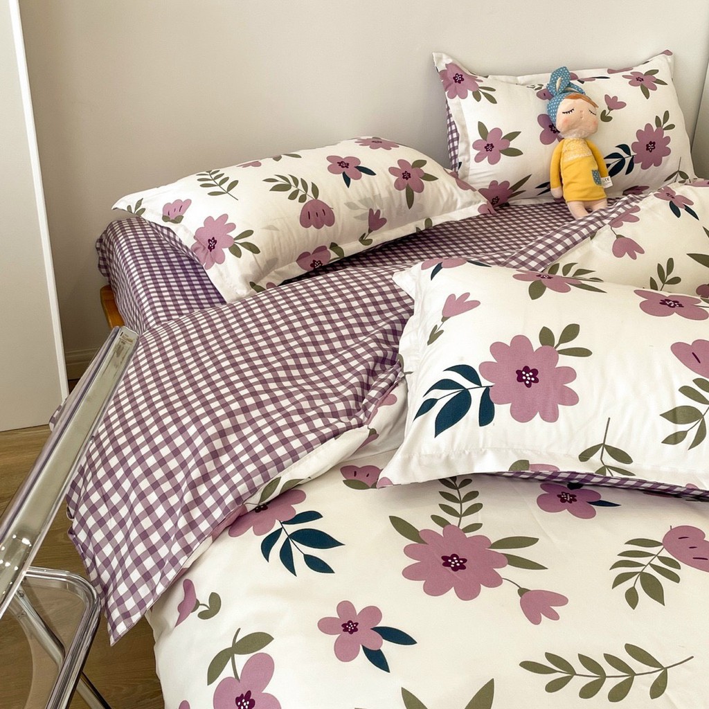 Bộ 4 món chăn ga gối Cotton poly đáng yêu miễn phí bo chun drap ga giường