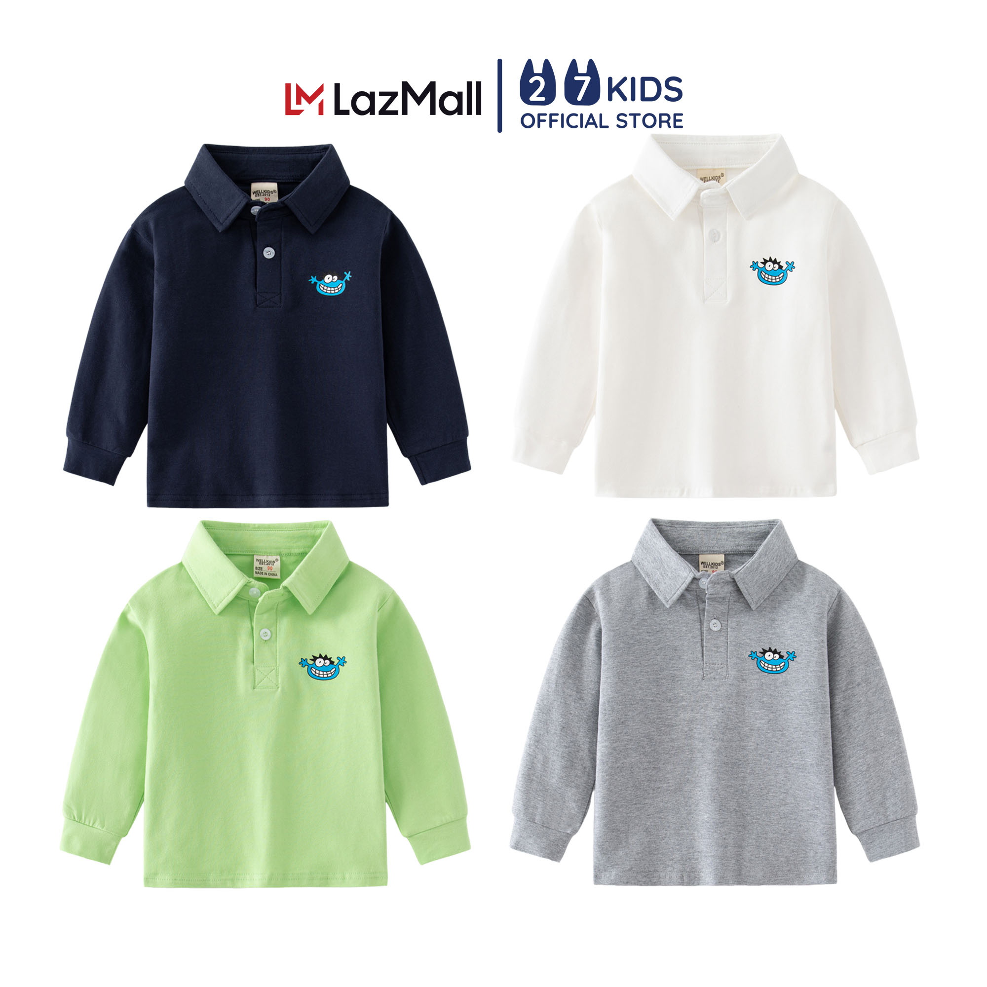 Áo Polo bé trai dài tay 27Kids WELLKIDS áo thun sơ mi nam thu đông cho trẻ từ 2-8 tuổi BLPO2