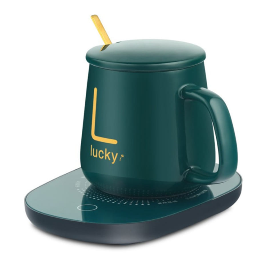 Bộ Cốc Hâm Nóng Đồ Uống Tự Động Đế Tạo Nhiệt Thông Minh, Cốc Sứ Tự Hâm Nóng Cafe Trà +Tặng Kèm Thìa Mạ Vàng