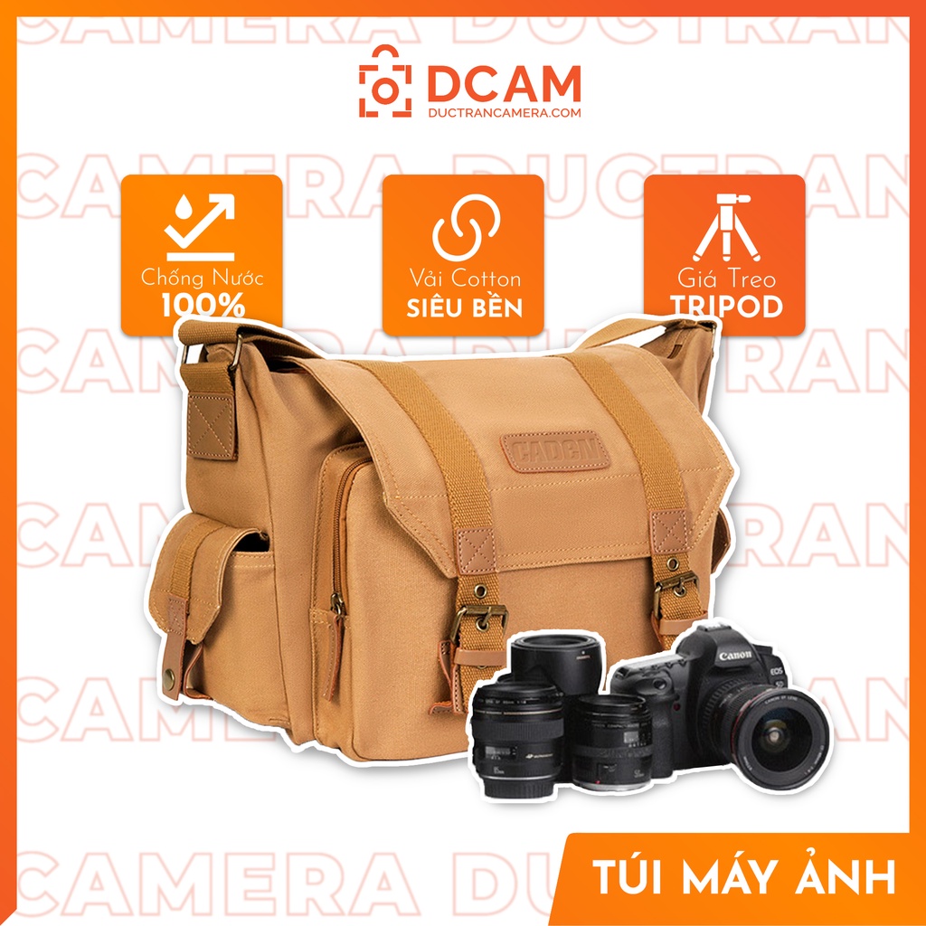 Túi máy ảnh caden vintage chống nước 100% - đựng được body + 3 lens to + tripod + laptop + phụ kiện...