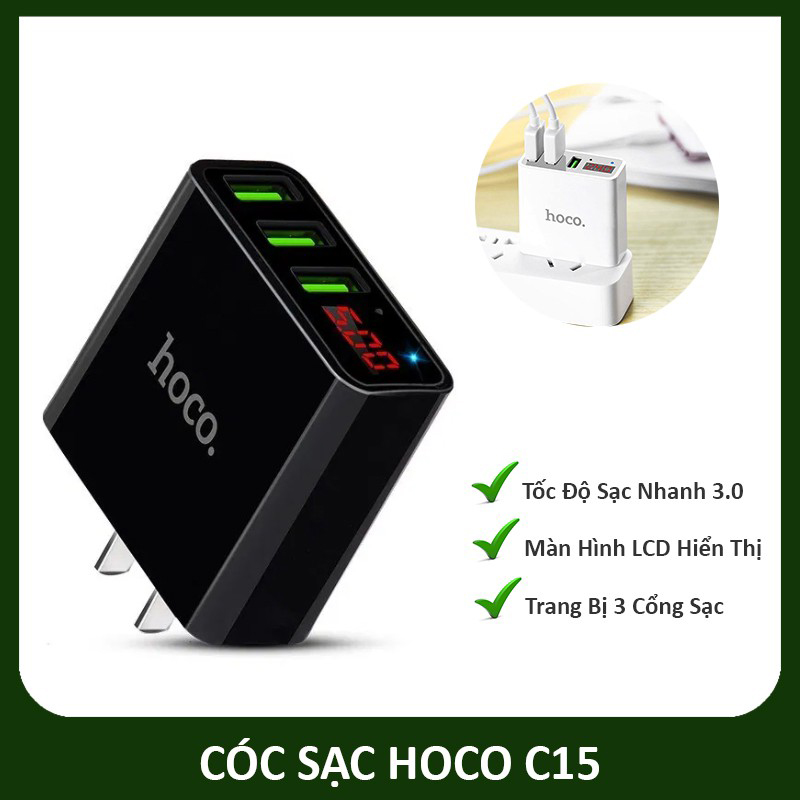 [HCM]Cốc sạc HOCO C15 SẠC NHANH 3.0A có đèn Led thông minh báo sạc 3 CỔNG SẠC THÔNG MINH iPhone/iPad/Samsung/Huawei bảo hành lỗi 1 đổi 1