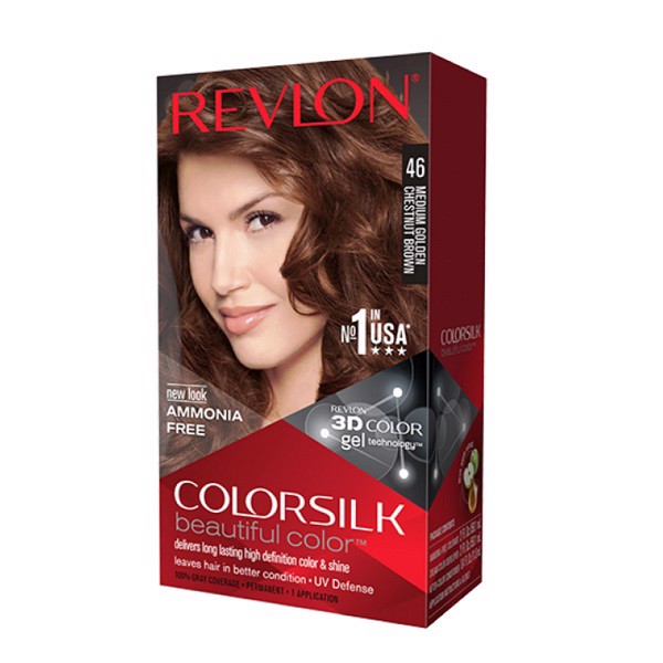 Thuốc nhuộm tóc Revlon ColorSilk 3D # 46 Nâu Hạt Dẻ No Ammonia (tặng 01 nón trùm tóc) No 1 in the USA