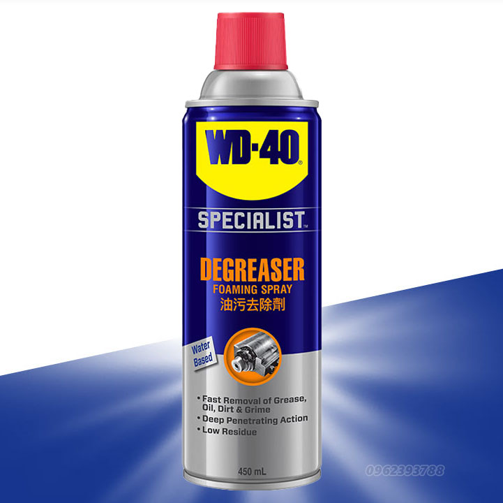 Tẩy Nhờn, vệ sinh khoang động cơ, tẩy rửa dầu mỡ trên máy móc và thiết bị WD40 Degreaser 450ml