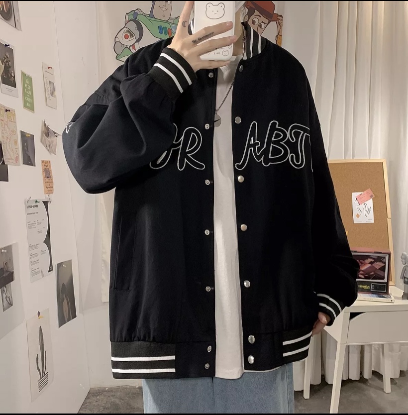 [HCM]ÁO KHOÁC DÙ BOMBER NAM NỮ UNISEX IN CHỮ NỔI ABJ23 VẢI MERO 2 LỚP CAO CẤP KHÔNG XÙ LÔNG KHÔNG RA MÀU BLACKWHITE1
