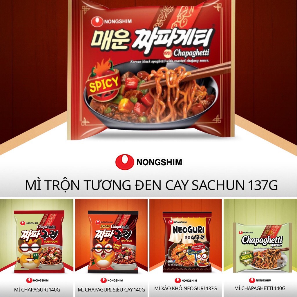 Mì xào - mì trộn cay - mì trộn tương đen nongshim hàn quốc - dạng gói - nhiều hương vị lựa chọn