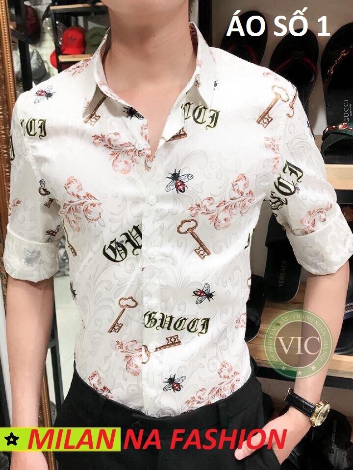 Áo sơ mi nam in họa tiết vải lụa milan na fashions