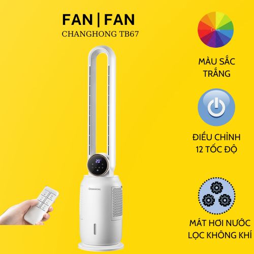 Quạt không cánh làm mát bằng hơi nước kiêm lọc không khí changghong – 12 tốc độ gió tạo ion âm kiêm chế độ đèn ngủ