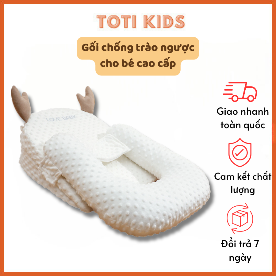 Gối chống trào ngược cho bé LOVE BABY vải polyester lõi cao su non