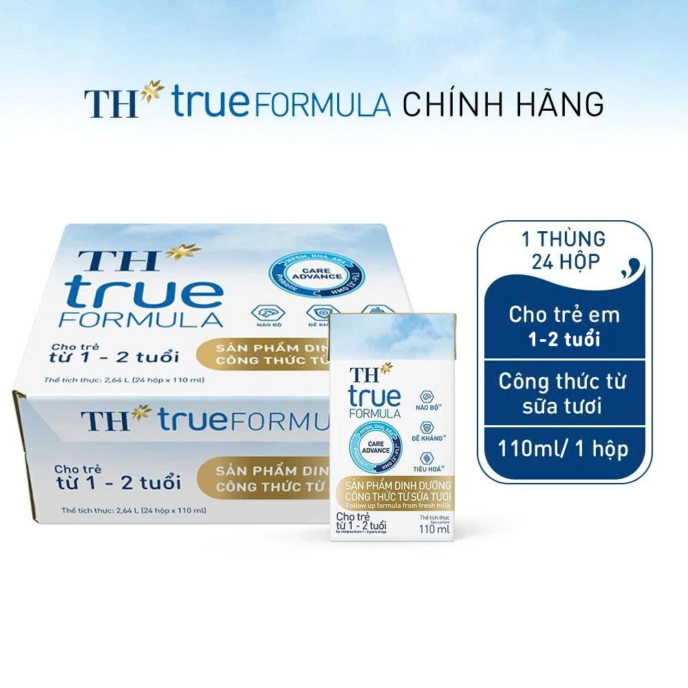 Thùng 24 hộp sản phẩm dinh dưỡng công thức từ sữa tươi cho trẻ từ 1 đến 2 tuổi TH true FORMULA 110 ml (110 ml x 24)