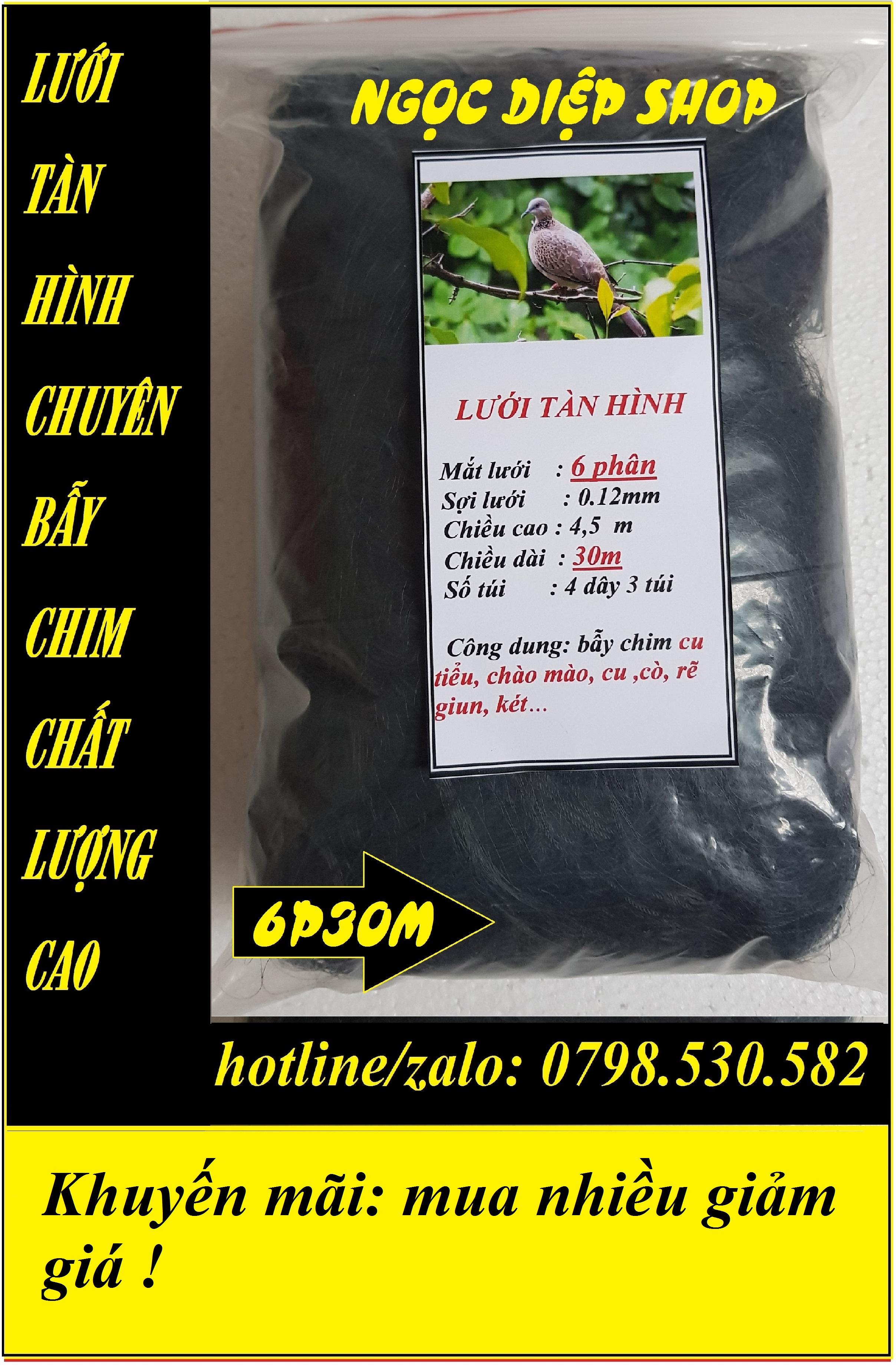 Lưới tàn hình 6 phân 30m bẫy chim cu tiểu, chào mào, cu, rẽ giun, két