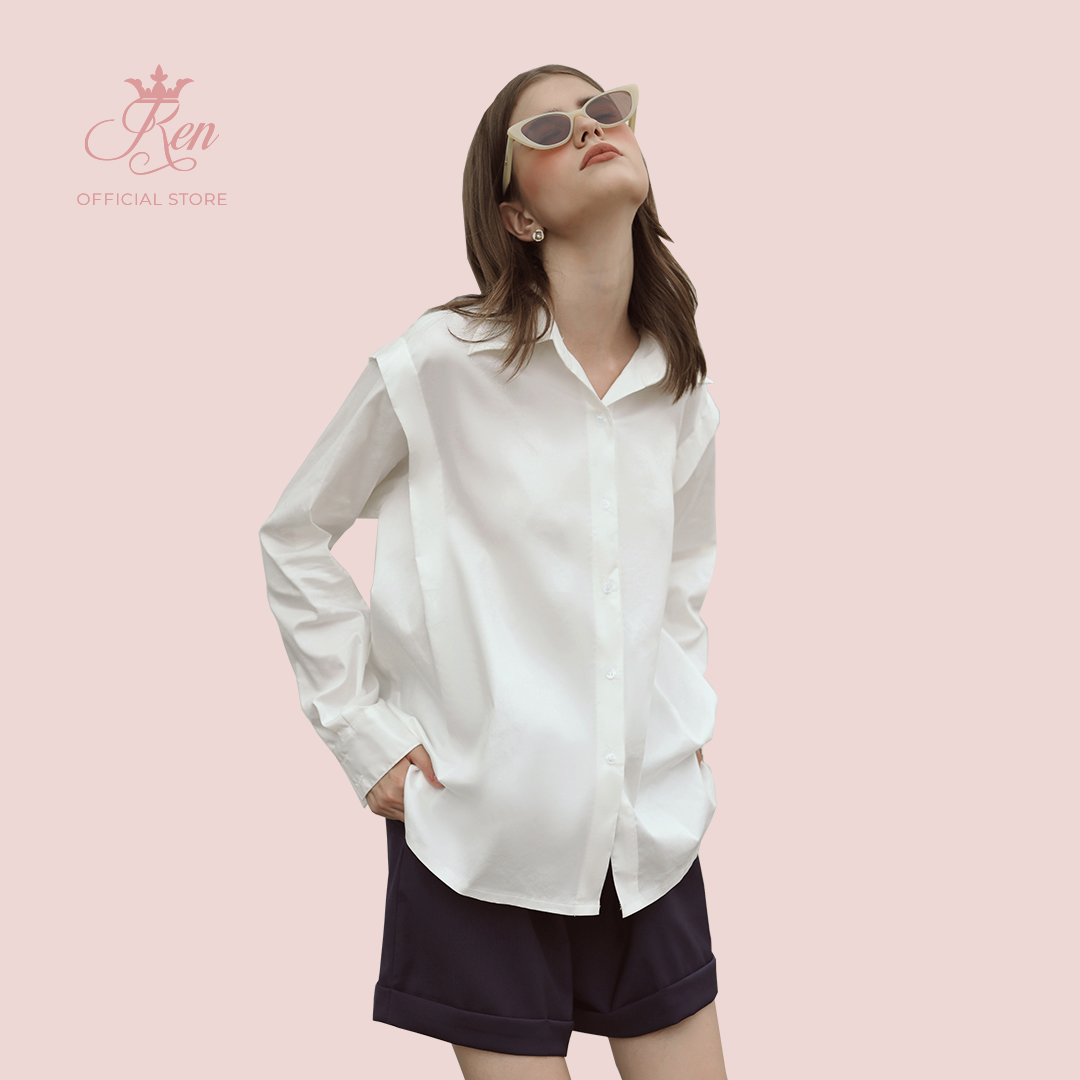Ren by tee - áo sơ mi tay dài xếp li vai