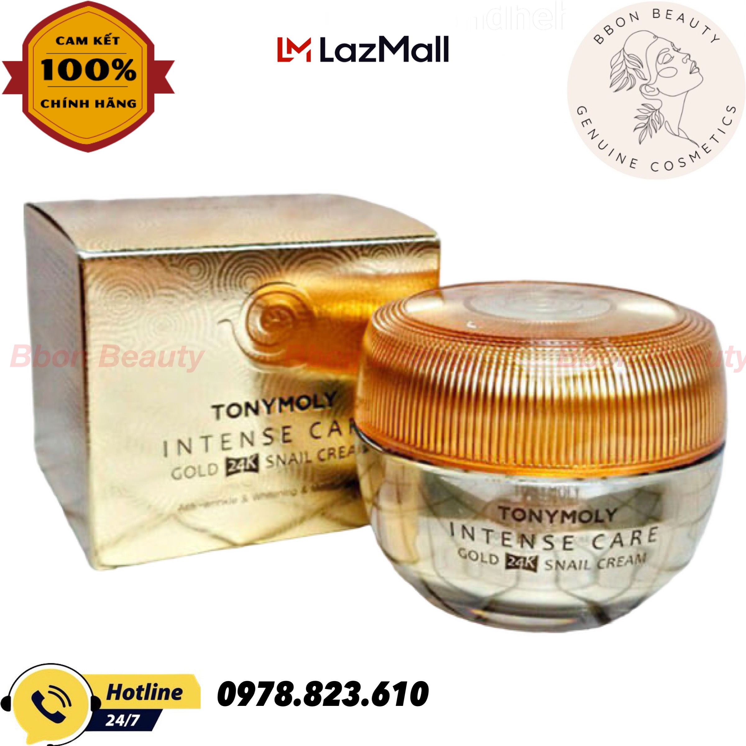 Kem dưỡng ốc sên Tonymoly Intense Care Gold 24K Snail Cream 45ml - BBon Beauty Chính hãng