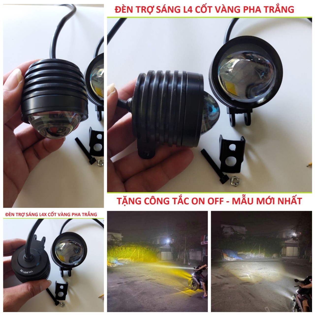 ĐÈN TRỢ SÁNG XE MÁY BI CẦU MINI 2 MÀU CỐT VÀNG PHA TRẮNG MẪU MỚI LOẠI XỊN SIÊU GOM , ĐÈN L4 , ĐÈN BI