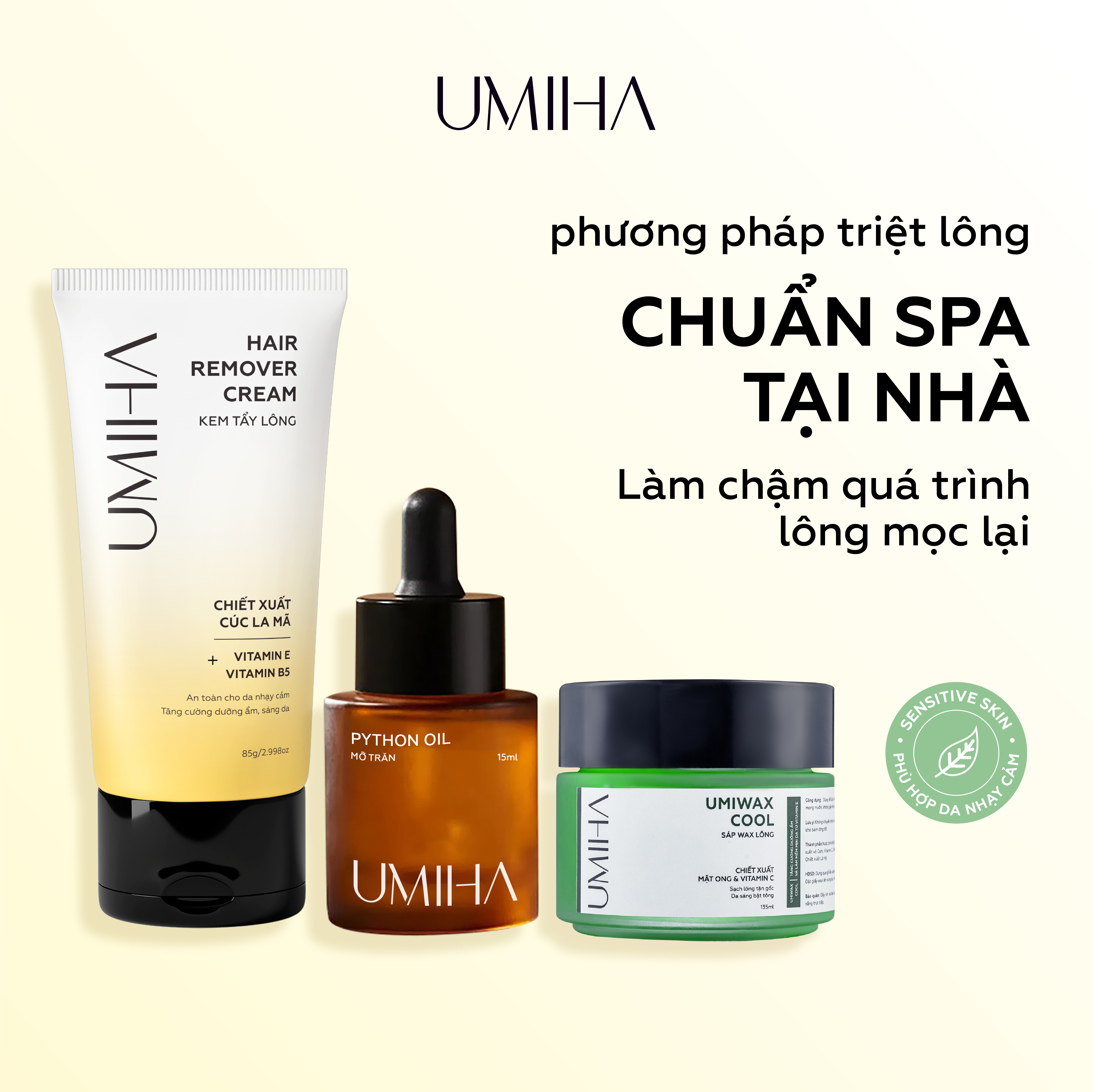  Combo triệt lông bikini vùng kín UMIHA - Thay cho Máy triệt lông khi triệt lông vùng kín với Mỡ trăn và Kem tẩy lông wax lông 