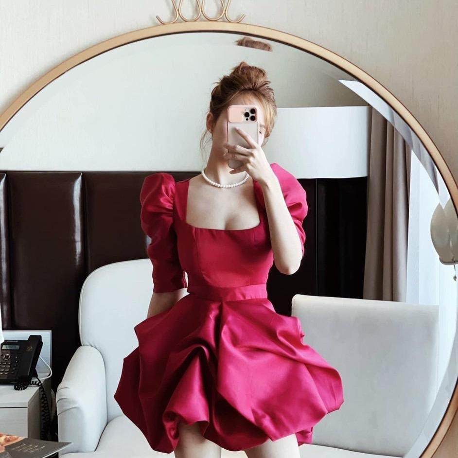Váy/đầm dự tiệc cổ vuông tay ngắn phồng chân váy xoè phồng sang chảnh hot