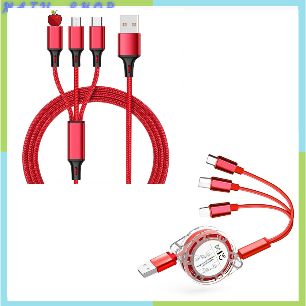 Dây cáp sạc nhanh 3 trong 1,3 đầu cổng usb ra type c micro usb