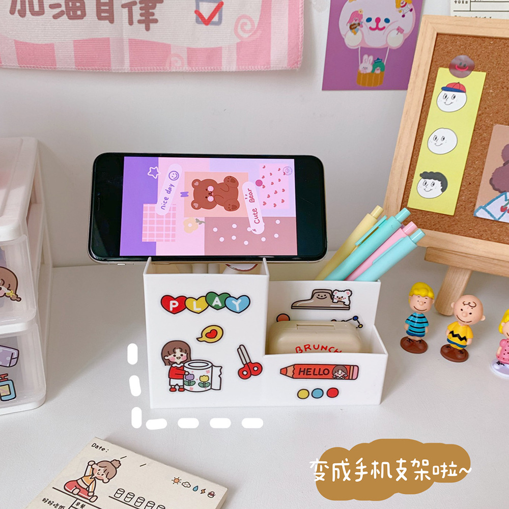 [HCM]Hộp đựng bút/khay kệ nhựa đựng bút cọ trang điểm đồ để bàn đa năng (Tặng kèm 1 sticker hình dán kute)