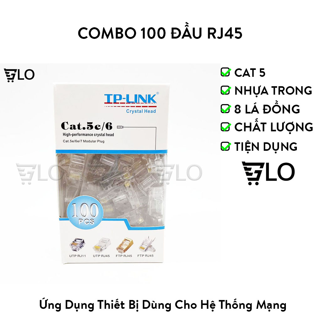 Combo 100 đầu hạt mạng rj45 cat5/cat6 vỏ nhựa