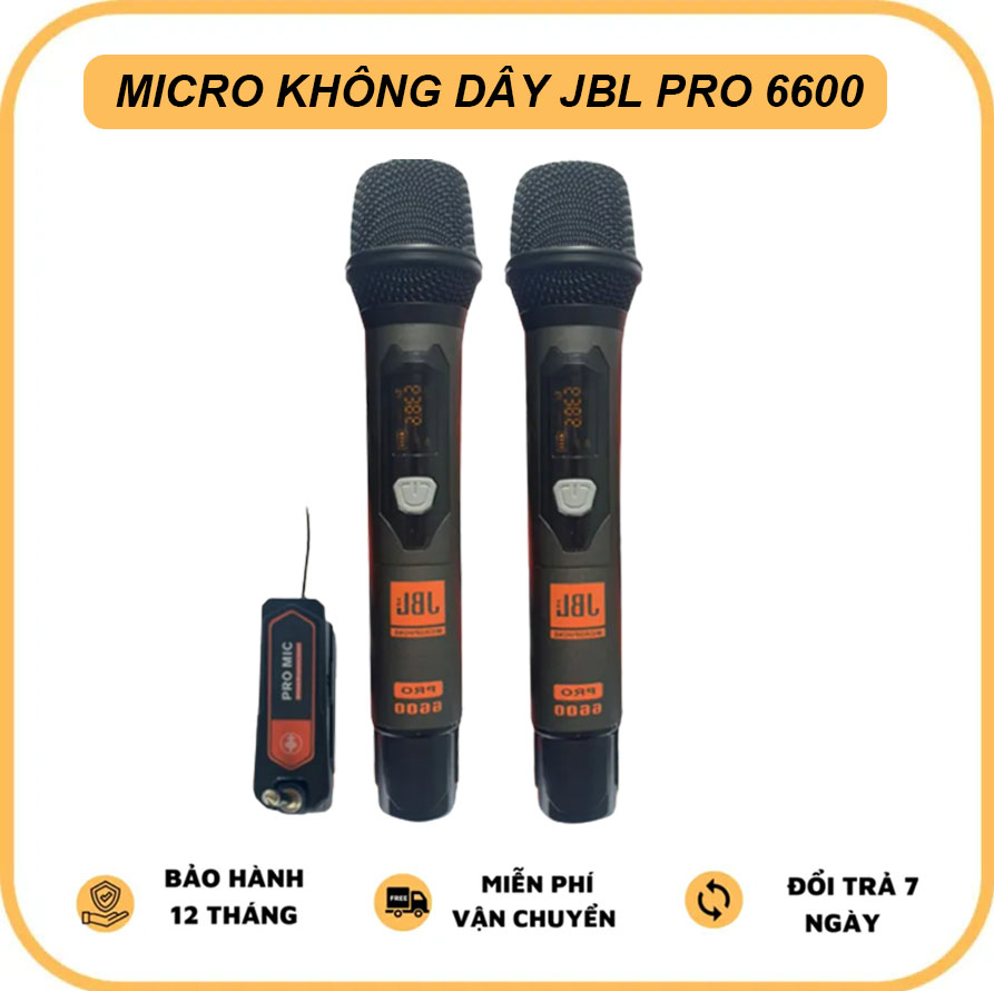 [ MIỄN SHIP ] Micro JBL Wireless Pro 6600 - Độ Nhạy Cao Hát Nhẹ, Chống Hú Rít Chất Liệu Kim Loại Chắc Chắn - Chuyên Dùng Cho Loa Kéo, Amply, Loa bluetooth, Mixer, Vang Cơ - Micro Karaoke Không Dây Chống Hú Bảo Hành 1 Năm