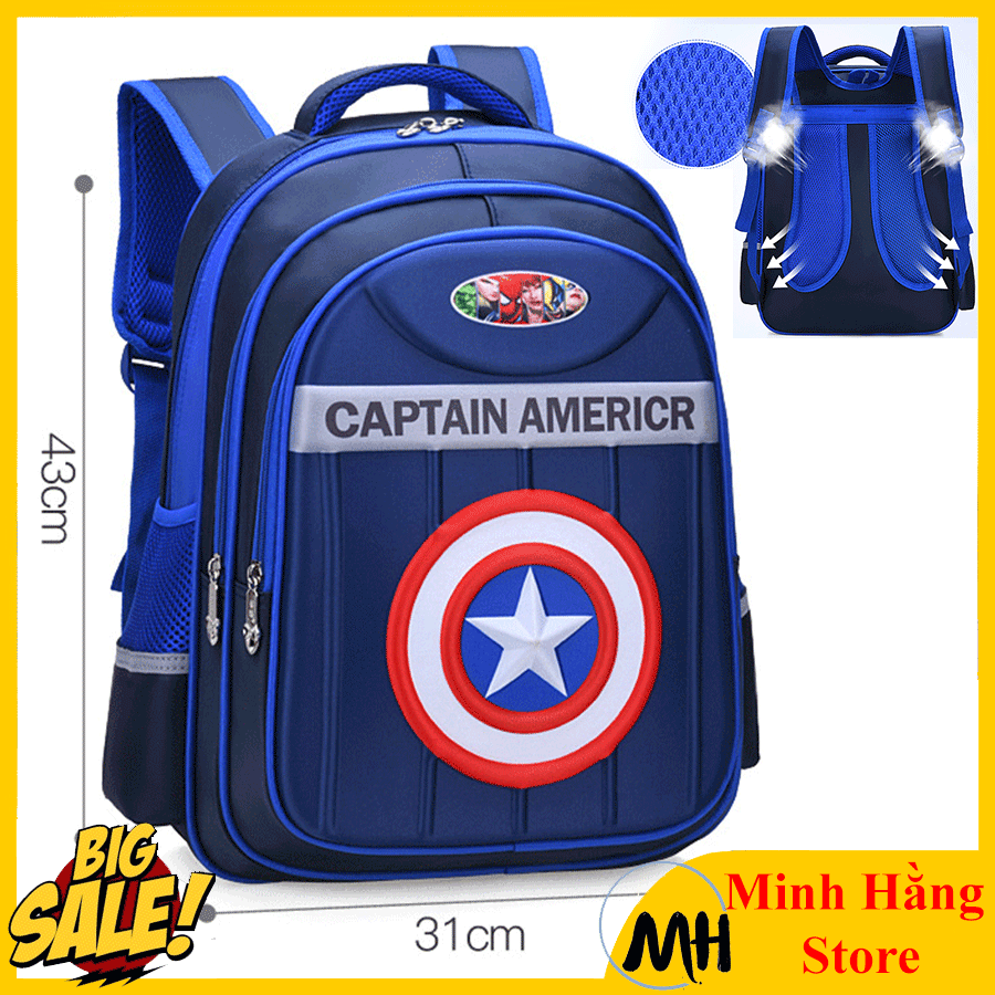 [HÀNG LOẠI ĐẸP] Balo chống gù trẻ em chống nước, kích thước lớn, siêu nhẹ cho bé trai từ lớp 3 đến lớp 7 nhiều ngăn, chống thấm nước hình đội trưởng mỹ, người nhện