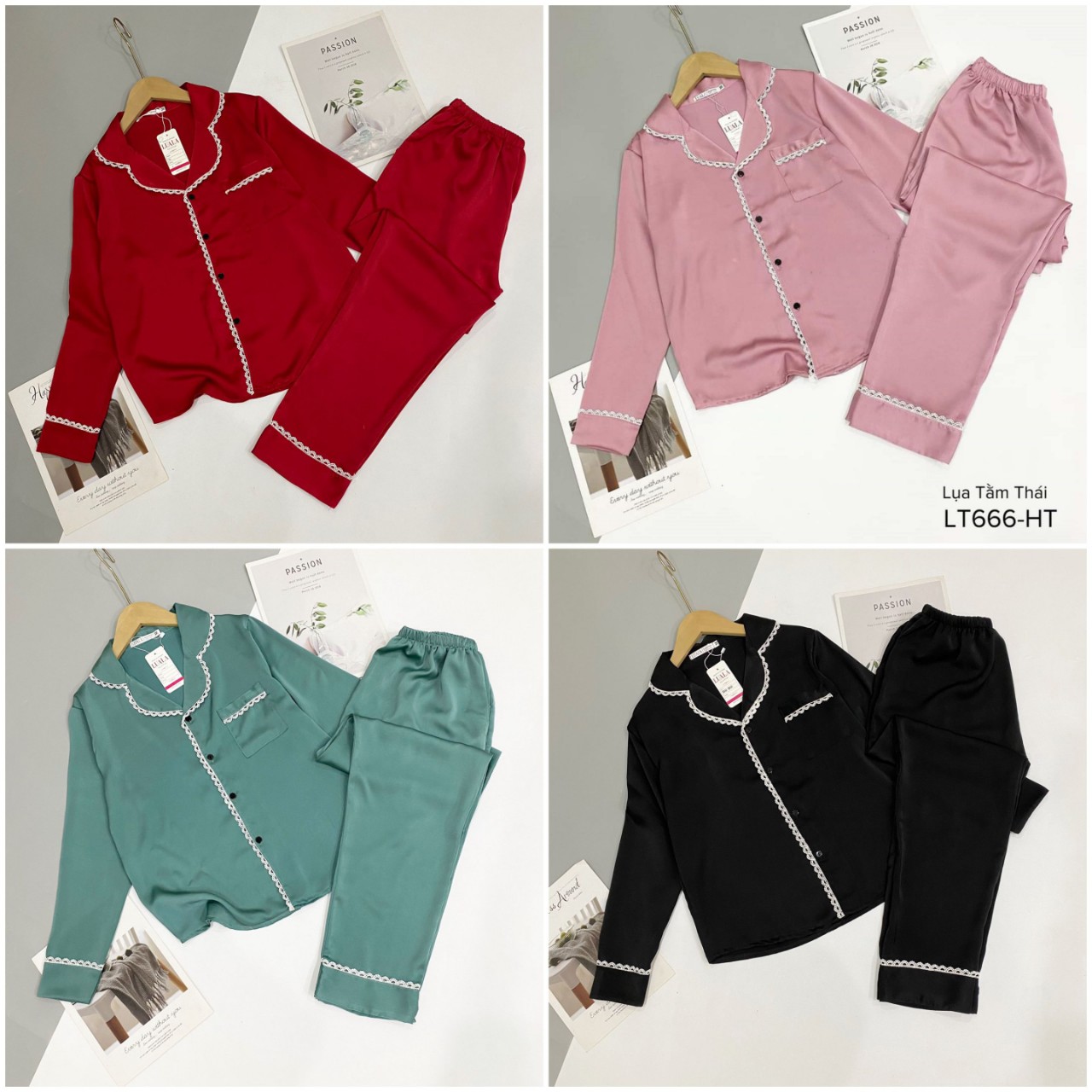 Bộ pijama lụa dài tay♥️chất lụa tằm thái cao cấp♥️siêu mềm mịn♥️phối ren siêu đẹp, tỉ mỉ♥️bao đẹp♥️không nhăn nhàu