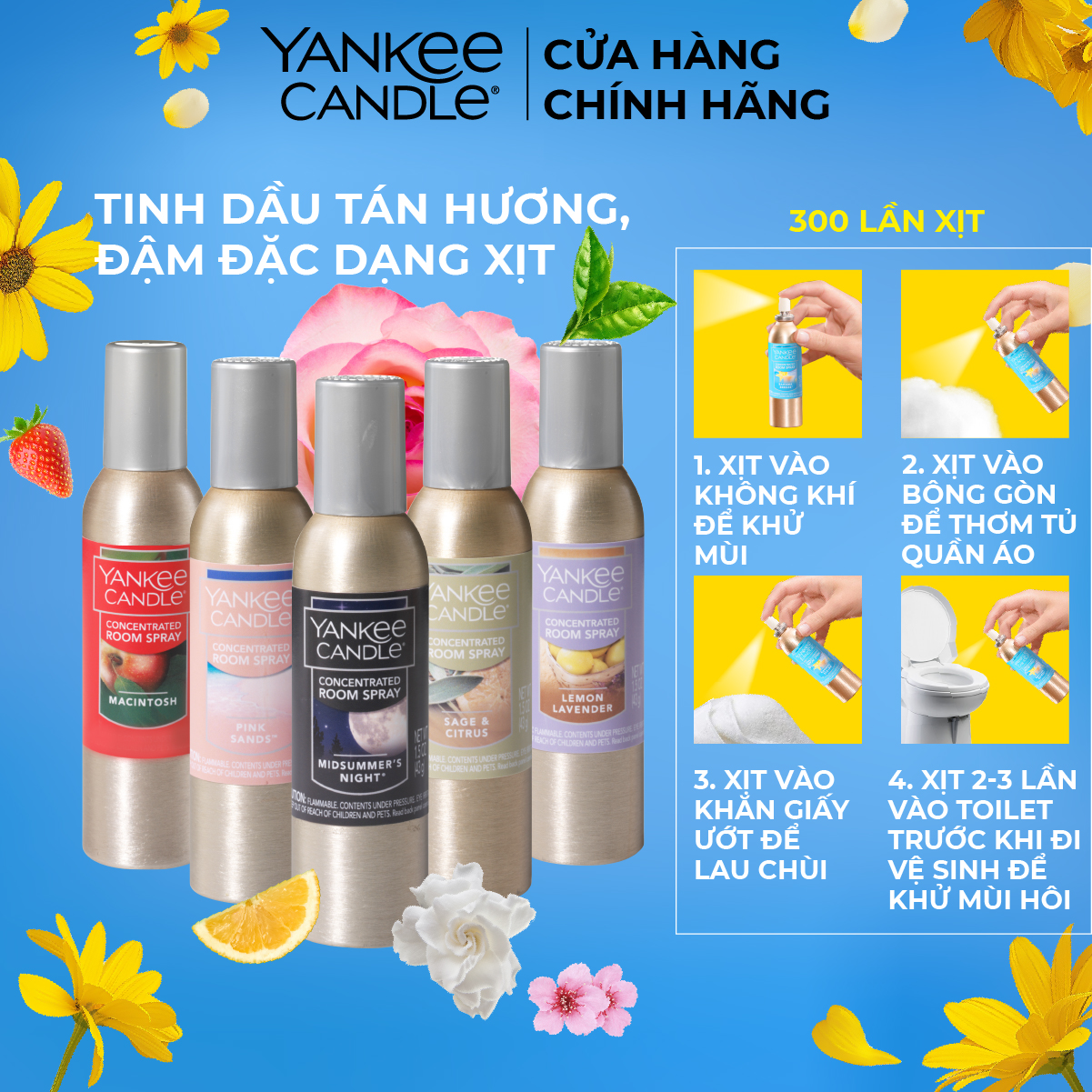 Tinh dầu tán hương đậm đặc, dạng xịt Yankee Candle (nhiều mùi)