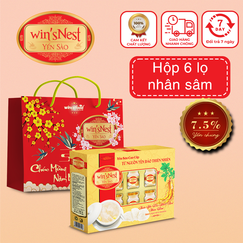 Hộp Tết  Nước Yến Sào winsNest Nhân Sâm (6 Lọ x 70 ml / Hộp)