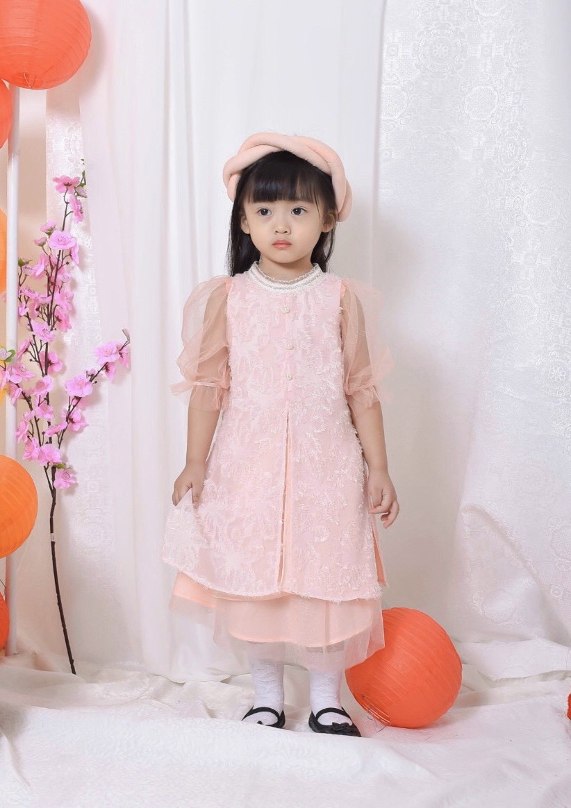 [Ảnh thật ] Áo dài cách tân tứ thân kèm mấn đôi điệu đà cho bé gái mùa tết, áo dài cách tân cho bé gái