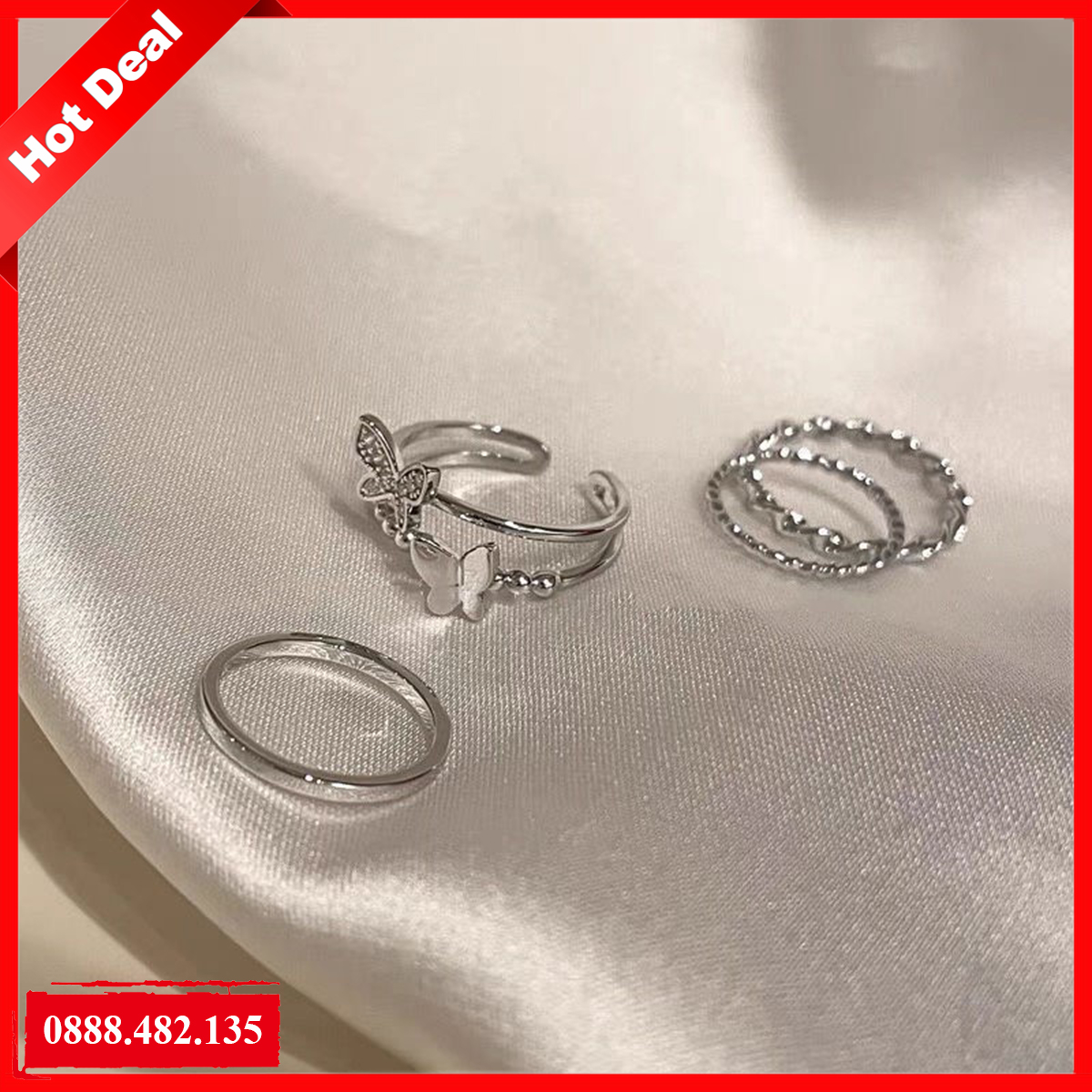 Set 4 nhẫn nữ thời trang mạ bạc không phai màu phong cách Hàn Quốc dành cho nữ