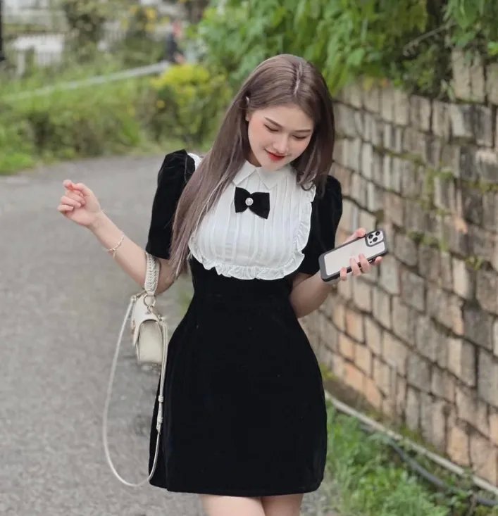 [HCM]Đầm Nhung Đính Nơ Thời Trang Cao Cấp