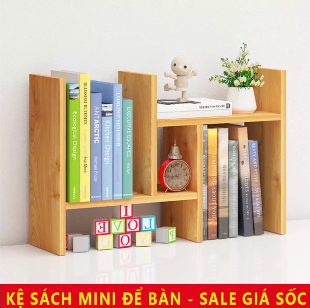 Kệ sách để bàn, để đồ dùng học tập, làm việc. Gỗ MDF phủ Melamine. Kích thước: 70x20x38cm. Khoan sẵn lỗ, đủ ốc vít, tháo lắp dễ dàng (MI12)
