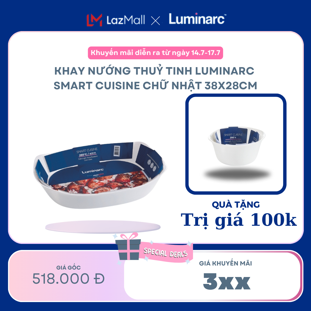 Khay nướng thuỷ tinh luminarc smart cuisine chữ nhật 38x28cm- lukhp8330