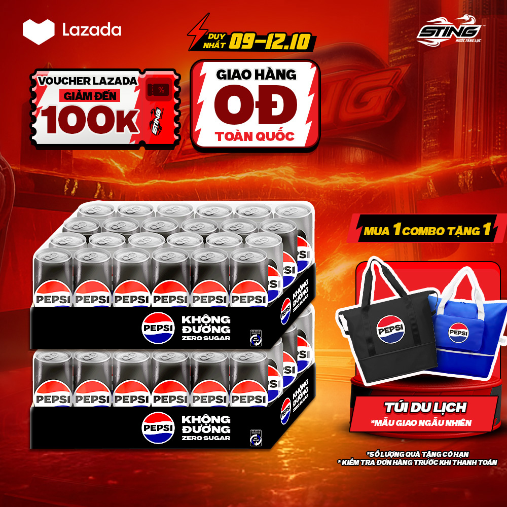 [SALE 10.10-VC ĐẾN 12%] Combo 2 Thùng 24 Lon Pepsi Không Calo, Không Đường (320ml/lon)