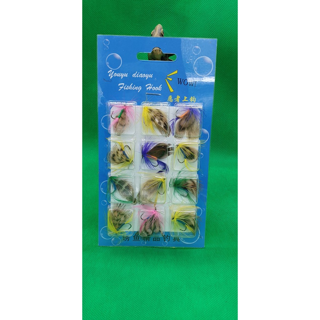 Mồi câu cá , 1 vỉ mồi muỗi 12 con khác màu