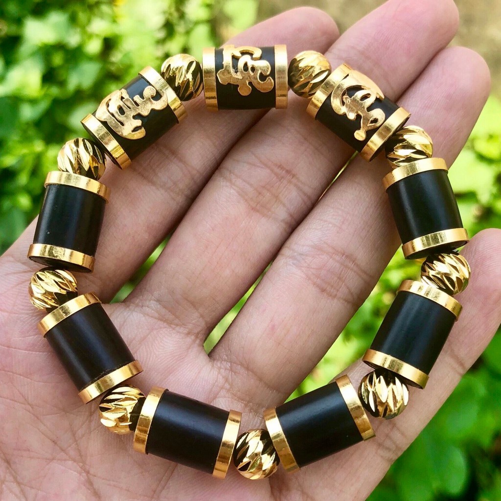 Vòng Tay Trầm Hương Indo Bọc Vàng Non - Đủ Size Nam 10mm 12mm