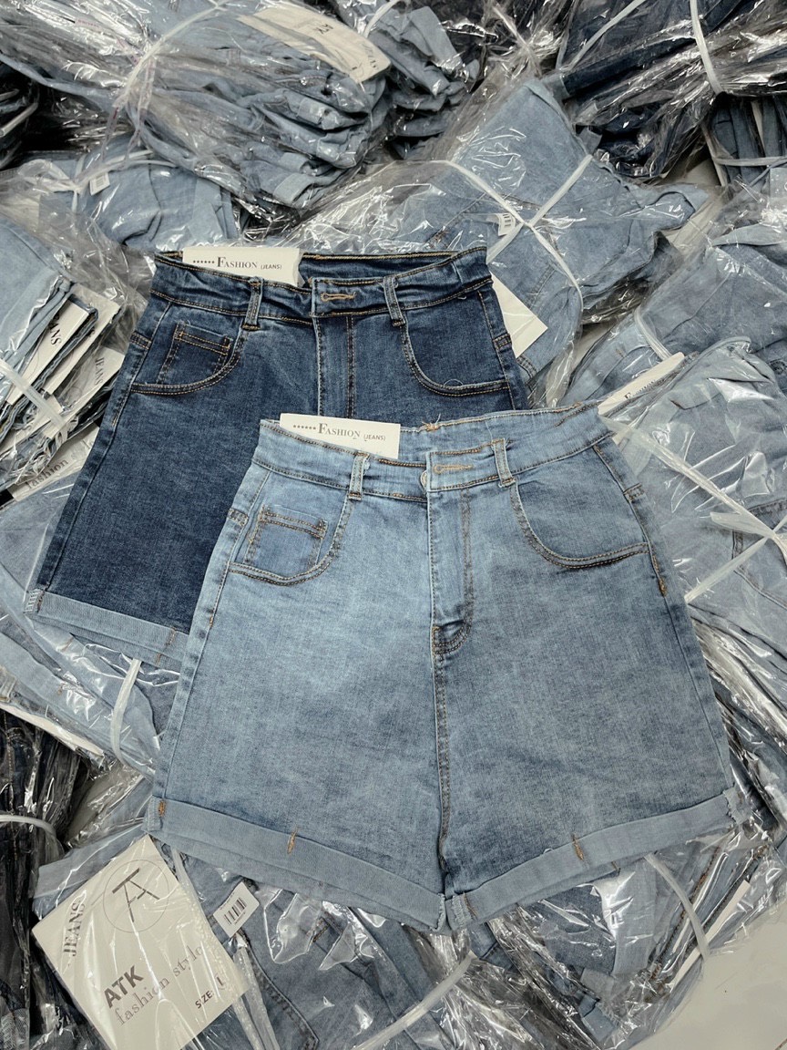 Quần short lưng cao nữ jean lật lai ôm body Quảng Châu cao cấp đủ size S M L TU
