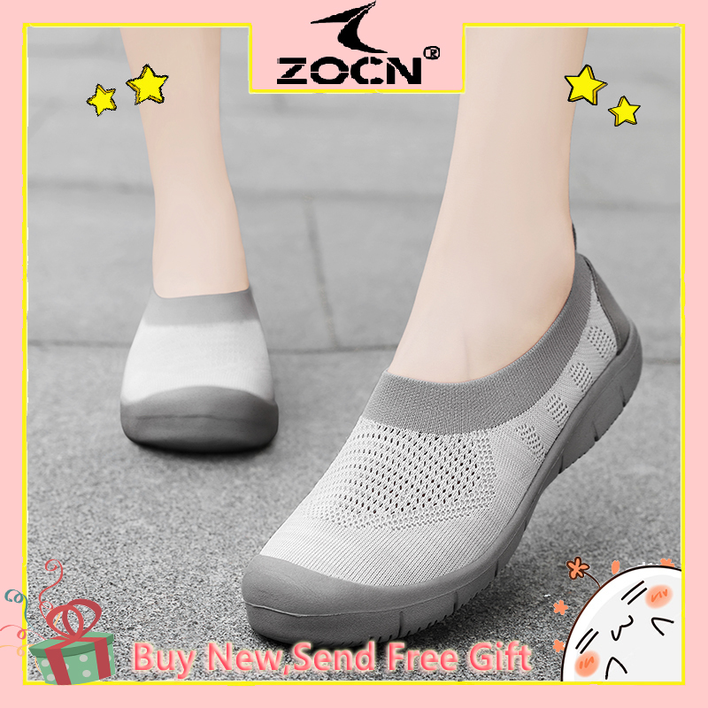 Giày Nữ Giày Sneaker ZOCN Mới Cho Nữ Giày Chạy Nhẹ Giày Thể Thao Hàn Quốc Giày Dệt Kim Thường Ngày Dép Lê Giày Nữ Ngoại Cỡ 35-42 Thoáng Khí Mềm Mại Thoải Mái (Tất Miễn Phí)