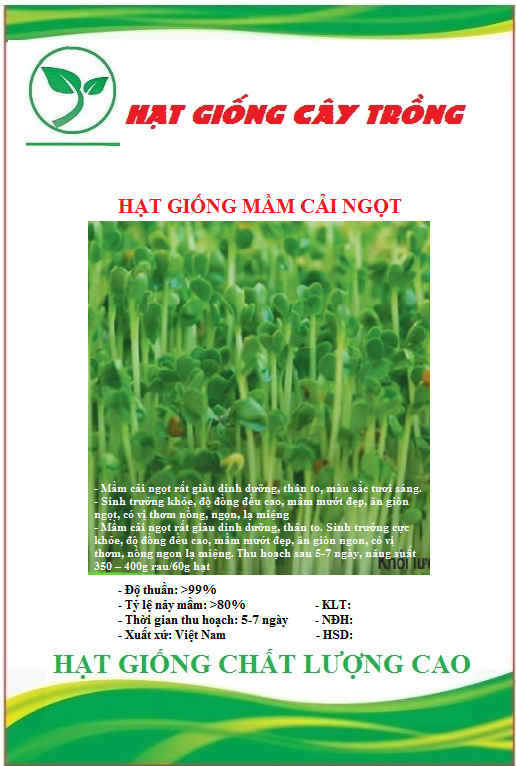 Hạt giống mầm cải ngọt (Tsoi Sim Sprouts) CT538 - Gói 20gram (HGCT1)
