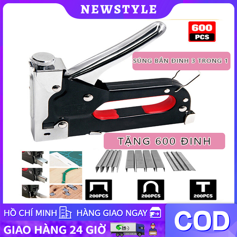 NEGiao hàng 24hSúng bắn ghim đa năng Kìm bắn đinh ghim cầm tay 3 trong 1 có tăng lực bấm cả 3 kiểu ghim U TTặng kèm 600 đinh cỡ 414 mm súng bắn đinh súng bắn đinh hơi súng bắn ván ép