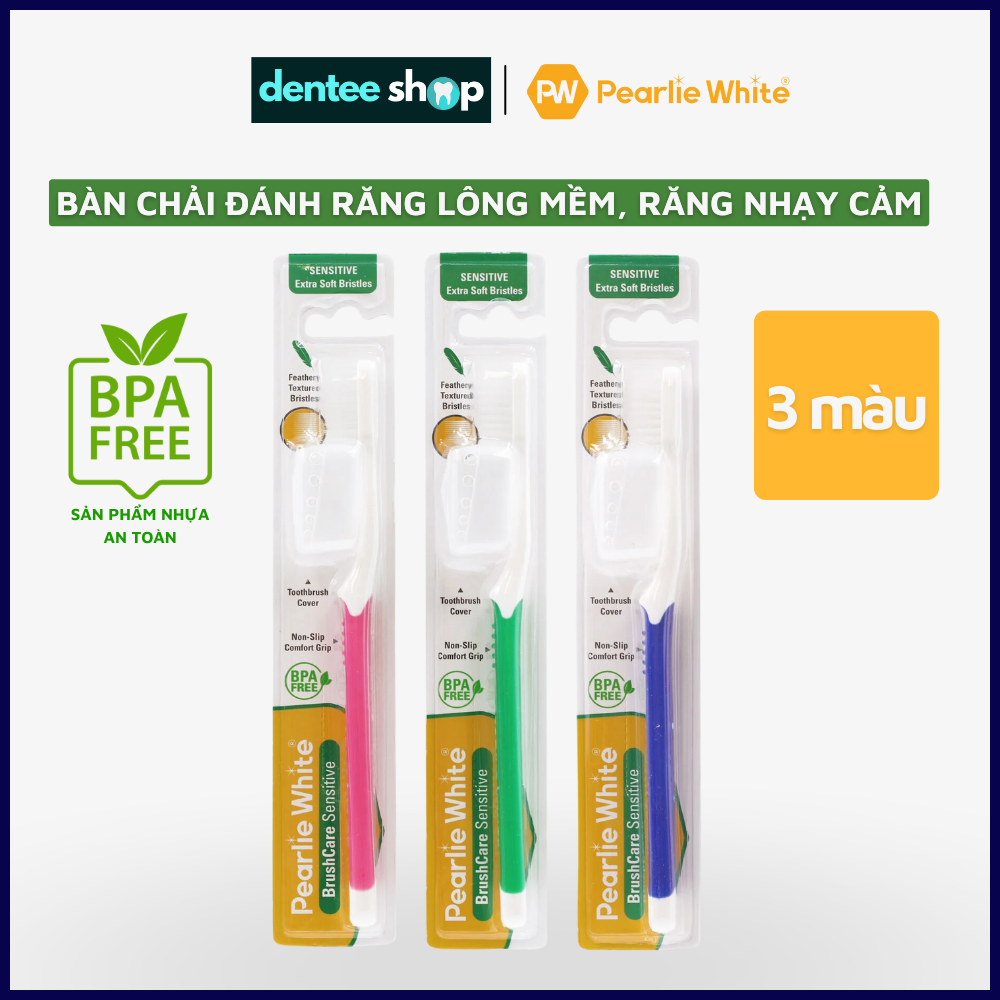 Bàn chải Pearlie White Extra Soft Sensitive BPA Free - Lông chải mềm cho răng nhạy cảm