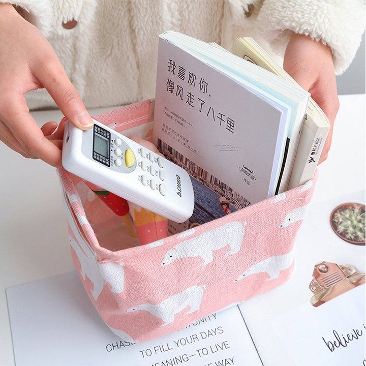 Giỏ vải đựng đồ cá nhân văn phòng chống thấm nước xinh xắn Thùng vải đựng đồ chơi mỹ phẩm hình hộp gấp gọn tiện dụng UKS2357