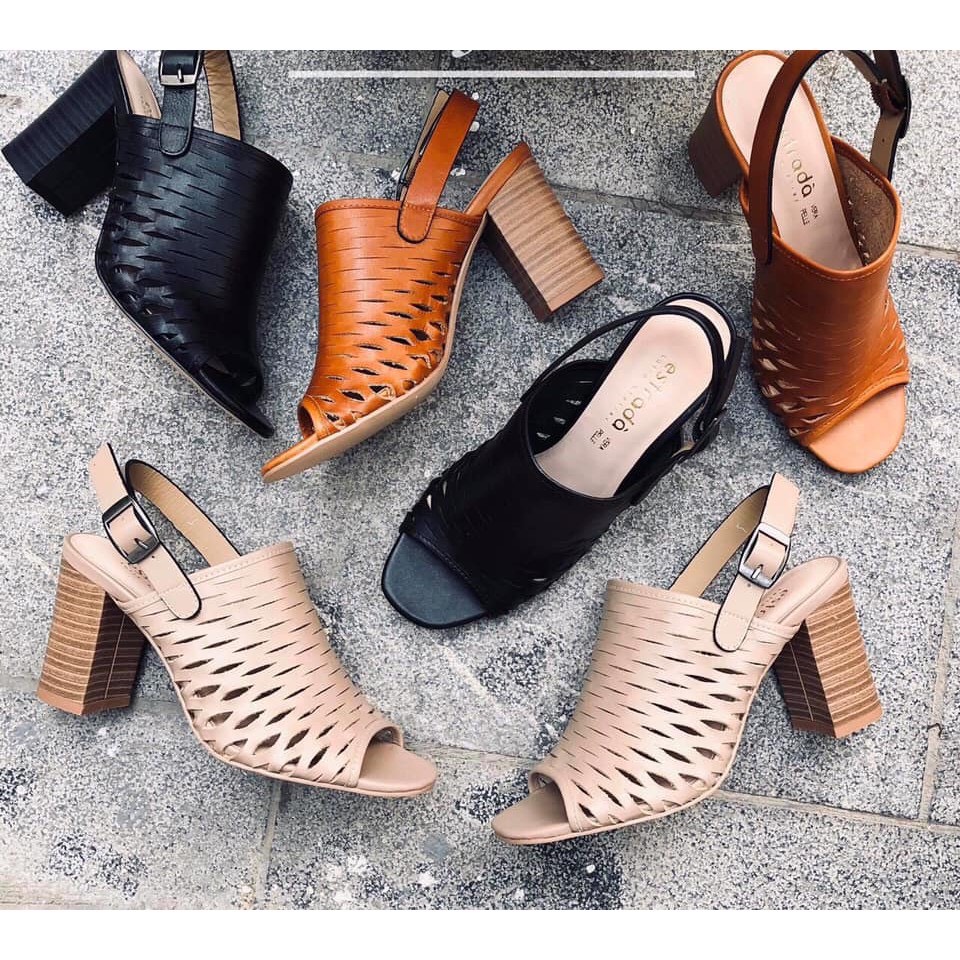 Sandal nữ da thật gót trụ cao 7cm