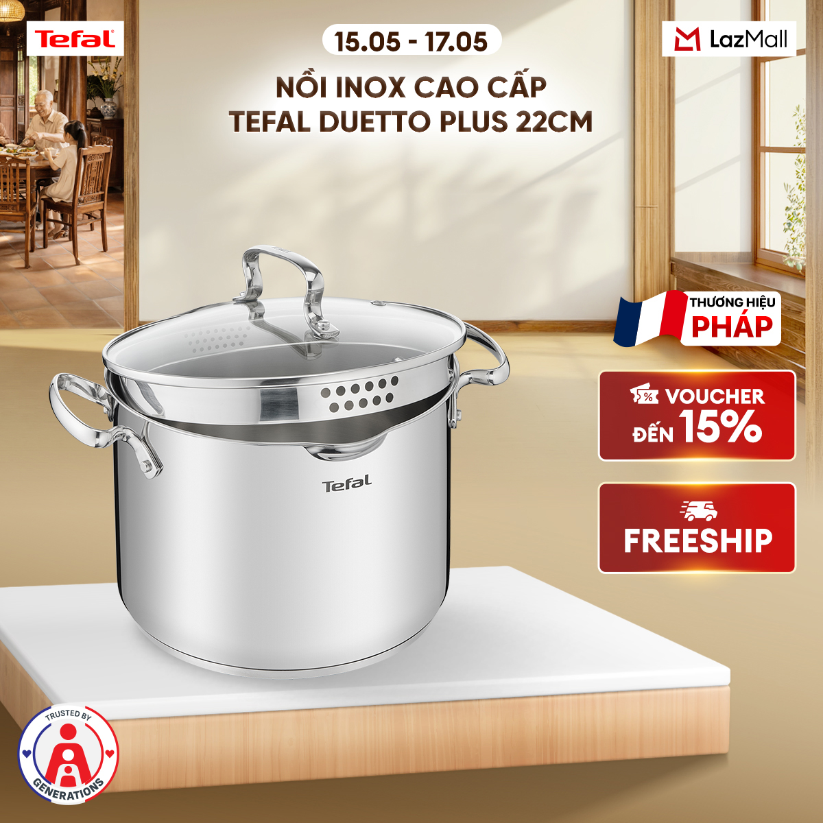 Nồi Inox cao cấp Tefal Duetto Plus, 22cm